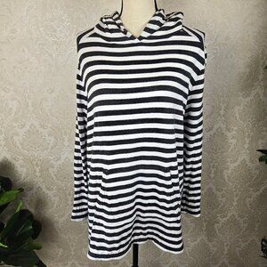 Lou & Grey Size Medium Black and White Horizontal Striped Tunic Length Hoodie